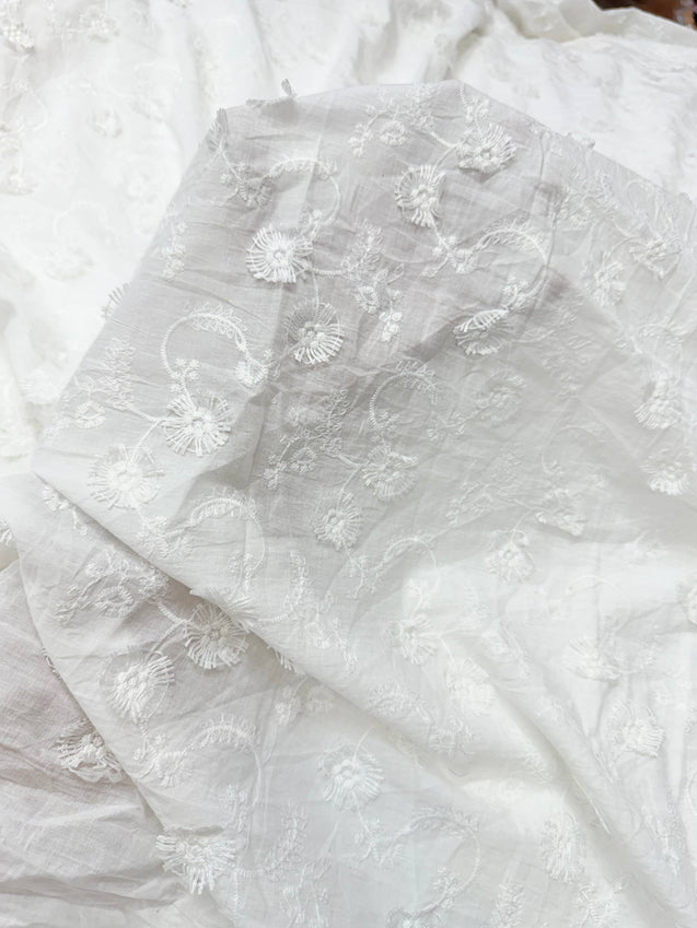 Premium Fine 3D Flower With Chikankari On Pure Cotton FABRIC (Big WIDTH!!) DYEABLE ALSO