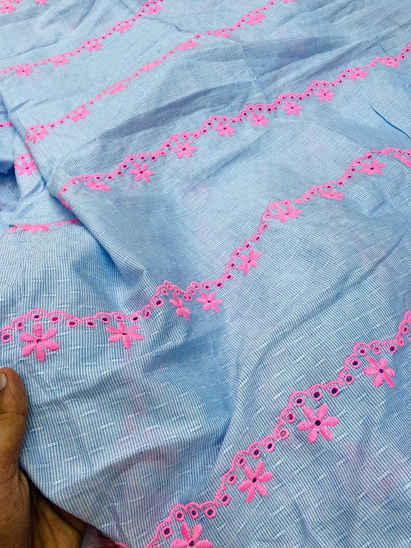 Premium Fine Dobby Hakuba Chikankari Embroidery On Pure Cotton FABRIC (Big WIDTH!!)