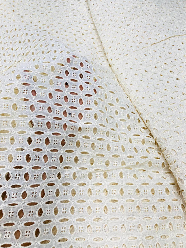Premium Fine Hakuba Chikan Work On Pure Cotton FABRIC (Big WIDTH!!) (Dyeable Also)