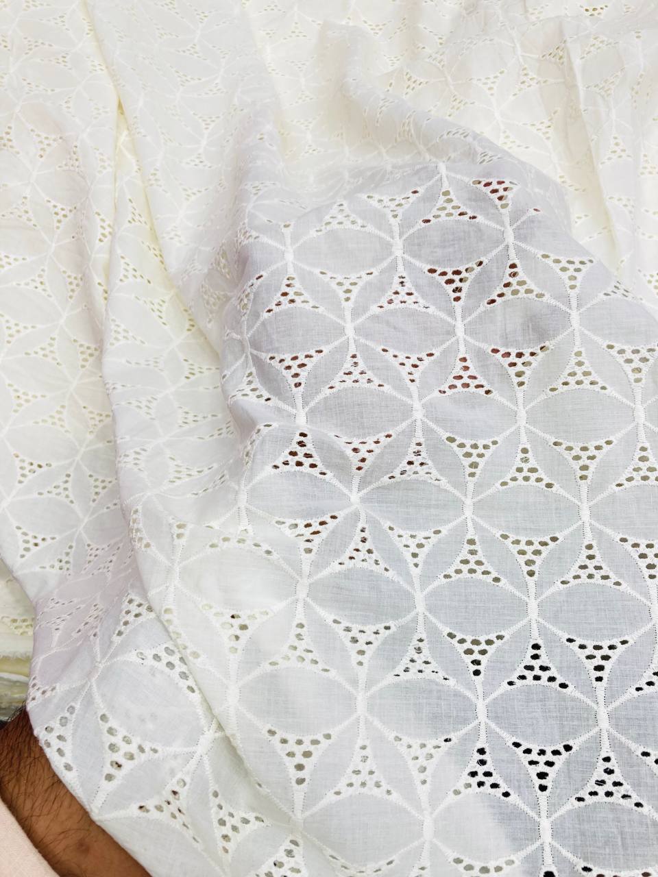 Premium Fine Hakuba Chikan Work On Pure Cotton FABRIC (Big WIDTH!!) (Dyeable Also)