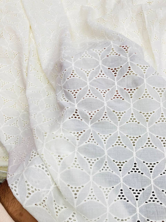 Premium Fine Hakuba Chikan Work On Pure Cotton FABRIC (Big WIDTH!!) (Dyeable Also)