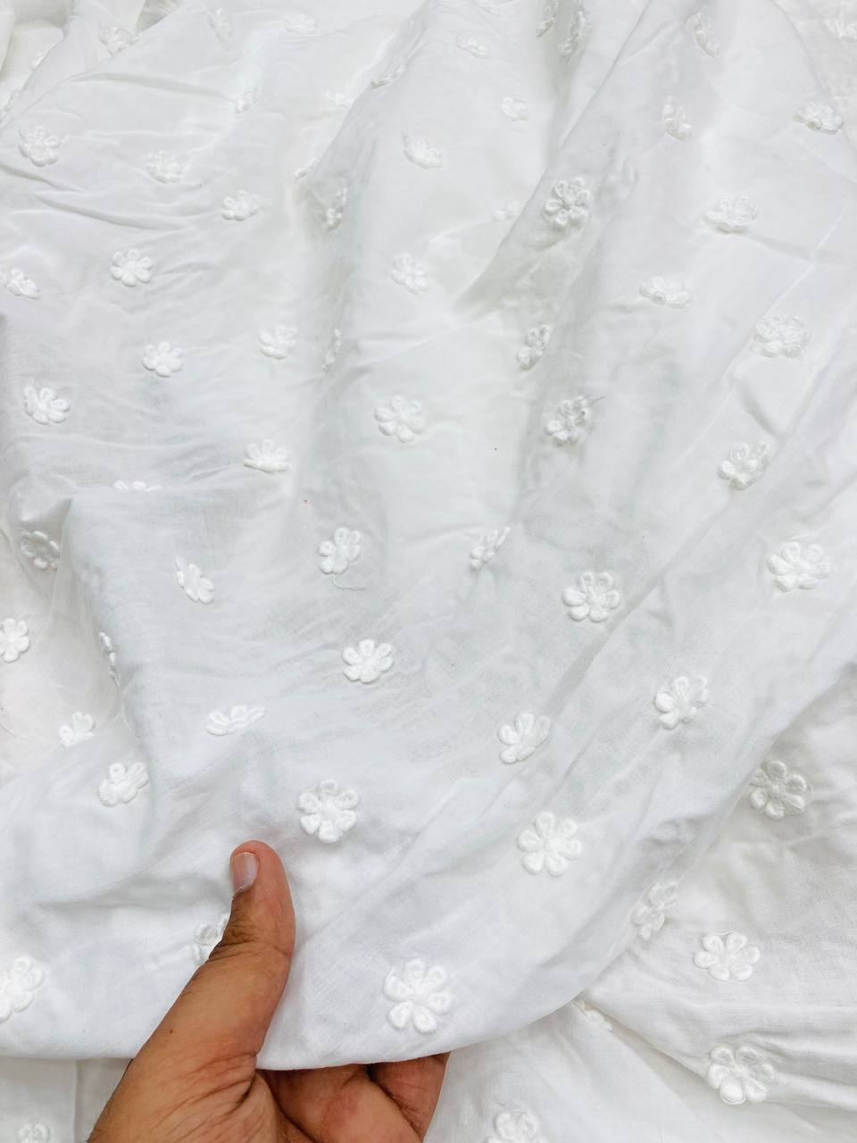Premium Fine 3D Flower On Pure Cotton (Big WIDTH!!) (Dyeable Also)