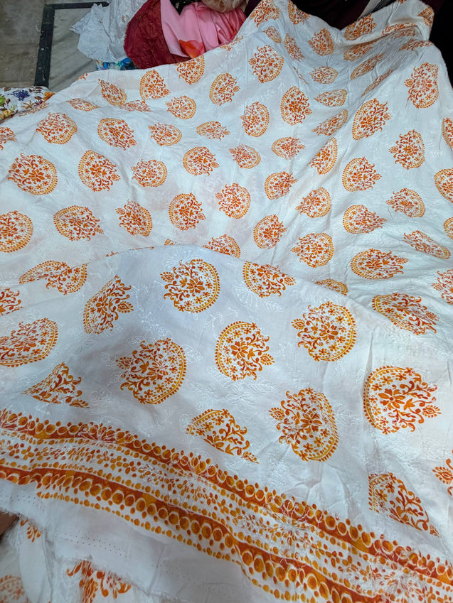 (Sale Discounted Prices) Most Premium Pure Hakuba PRINTED Chikankari Cotton Fabric (Big WIDTH!!)
