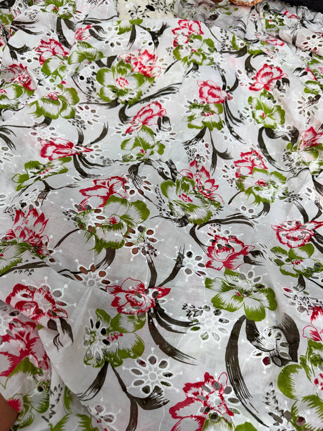 (Sale Discounted Prices) Most Premium Pure Hakuba PRINTED Chikankari Cotton Fabric (Big WIDTH!!)