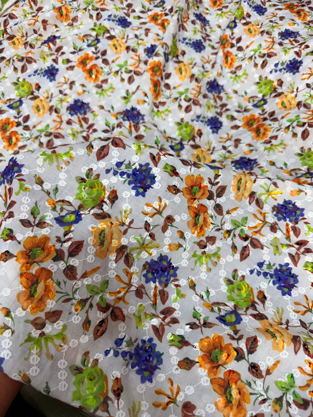 (Sale Discounted Prices) Most Premium Pure Hakuba PRINTED Chikankari Cotton Fabric (Big WIDTH!!)