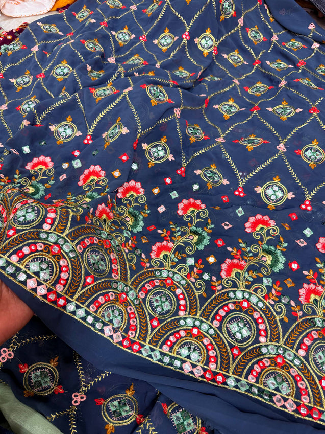 (Sale Discounted Prices) Most Premium Pure Georgette Embroidery FABRIC (Big WIDTH!!)