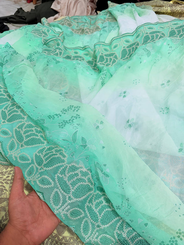 Most Premium Pure Organza Fine Border Embroidery Fabric (Big WIDTH!!)