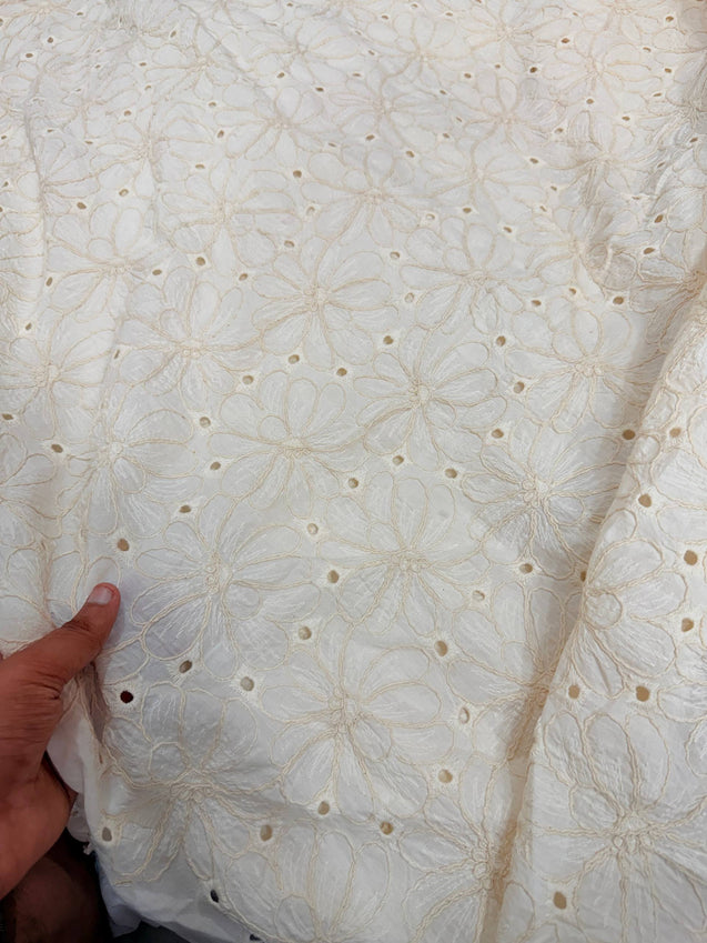 Most Premium Pure 3D Dori Hakuba Chikankari Cotton Fabric (Big WIDTH!!)