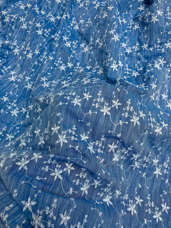 Premium Chikankari Embroidery On Pure Cotton Denim FABRIC (Big WIDTH!!)
