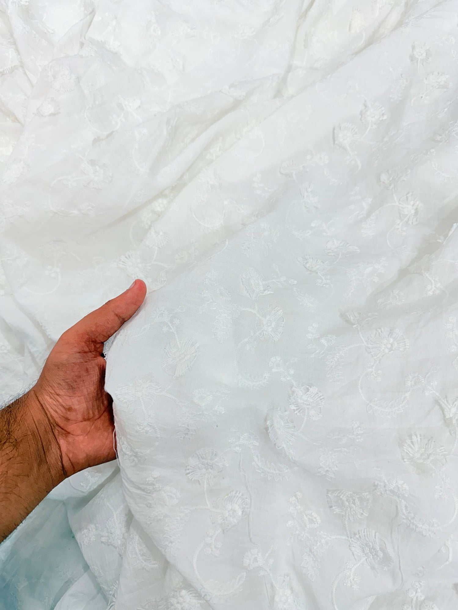 Premium Fine 3D Flower With Chikankari On Pure Cotton FABRIC (Big WIDTH!!) DYEABLE ALSO
