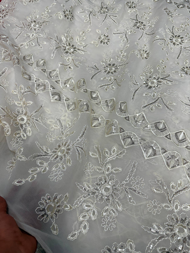 Most Premium Imported 3D Dori Fine Embroidery Imported Organza FABRIC (Big WIDTH!!) - DYEABLE ALSO