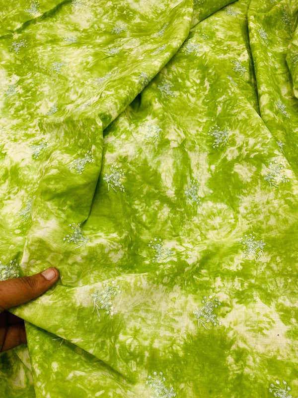Most Premium Fine Chikankari Embroidery On Pure Cotton Tie& Dye FABRIC (Big WIDTH!!)