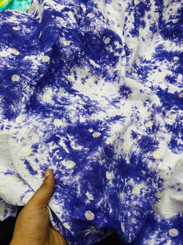 Most Premium Fine Chikankari Embroidery On Pure Cotton Tie& Dye FABRIC (Big WIDTH!!)