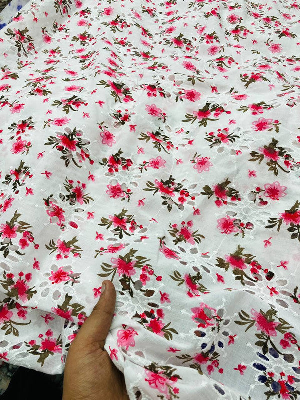 Most Premium Pure Cotton Hakuba Chikankari Printed Fabric (Big WIDTH!!)