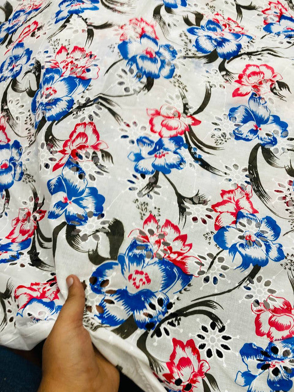 Most Premium Pure Cotton Hakuba Chikankari Printed Fabric (Big WIDTH!!)