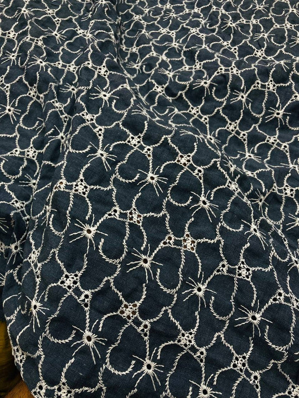 Most Premium Pure Denim Cotton Hakuba Chikankari Fabric (Big WIDTH!!)