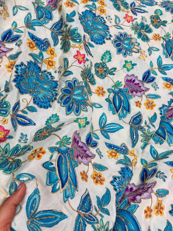 (SALE Prices) Most Premium Celebrity Designer Position Print Natural Pure CREPE FABRIC