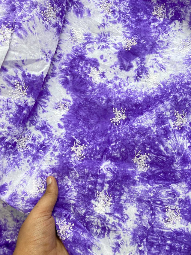 Most Premium Fine Chikankari Embroidery On Pure Cotton Tie& Dye FABRIC (Big WIDTH!!)