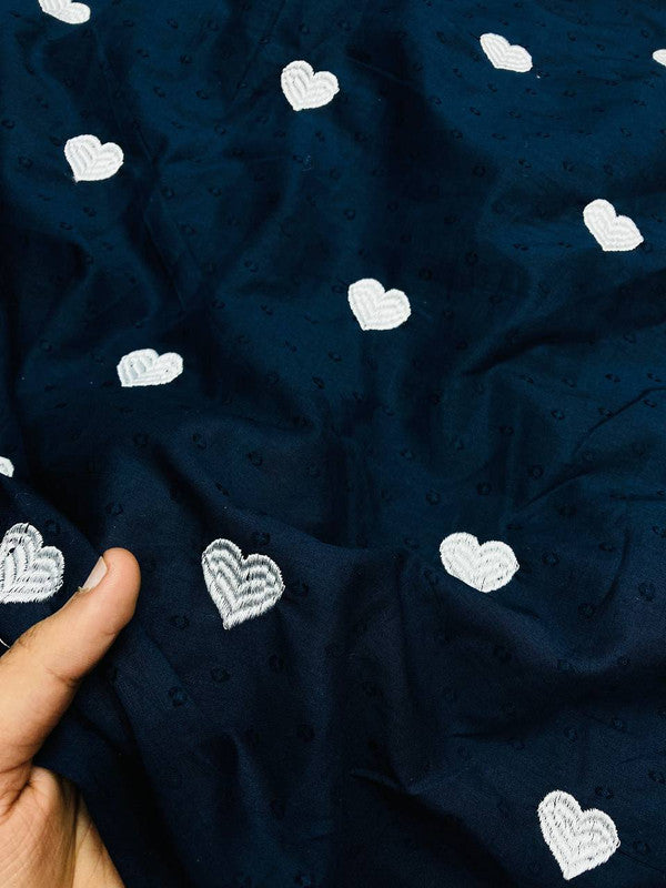 Premium Fine Heart Embroidery On Pure Dobby COTTON FABRIC (Big WIDTH!!)