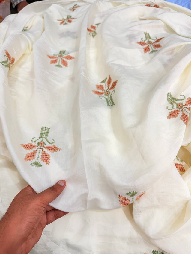 Most Premium Pure Muslin Cotton FABRIC With Fine Embroidery (Big WIDTH!!)