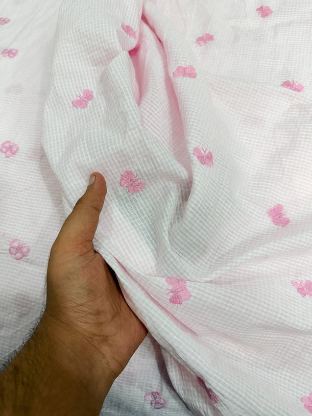 Most Premium Pure Fine Thread Embroidery On Checks Cotton FABRIC (Big WIDTH!!)