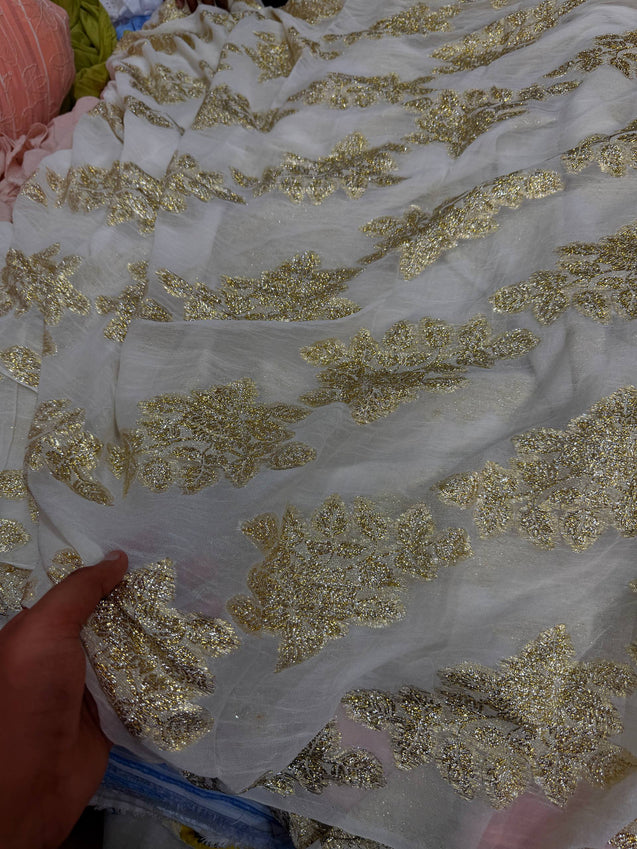 Most Premium Fine Zari Weaving On Pure Georgette FABRIC (Big WIDTH!!) (Dyeable Also)