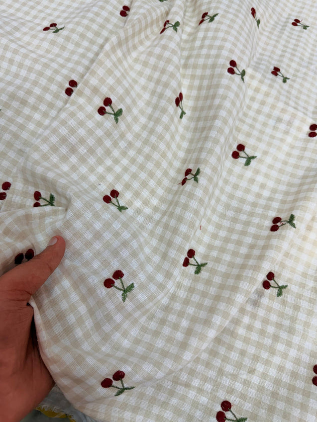 Most Premium Pure Fine Thread Embroidery On Checks Cotton FABRIC (Big WIDTH!!)