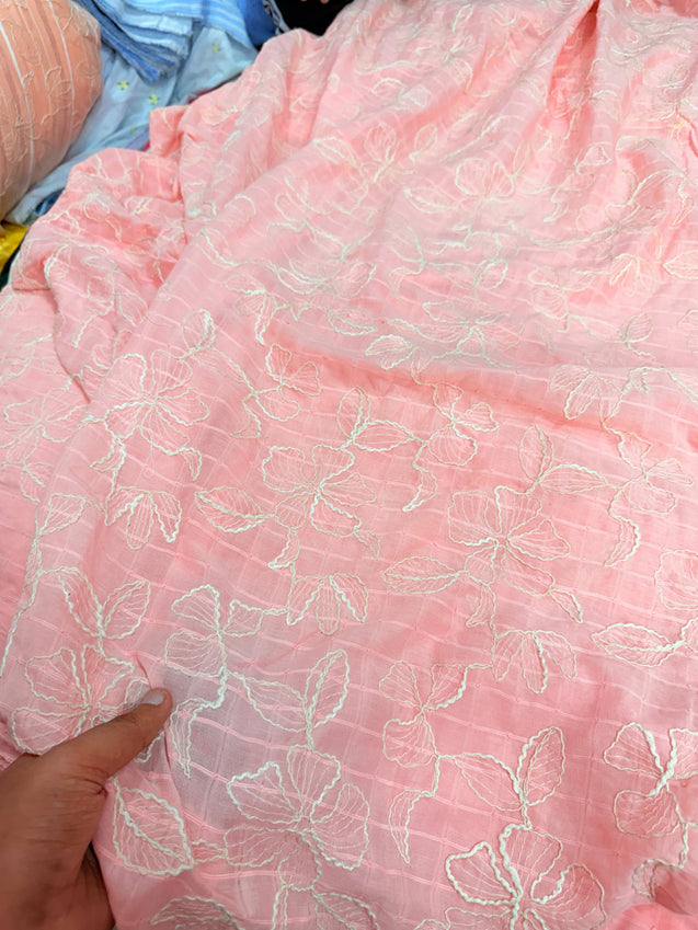 Most Premium Pure 3D Dori Hakuba Chikankari Cotton Fabric (Big WIDTH!!)