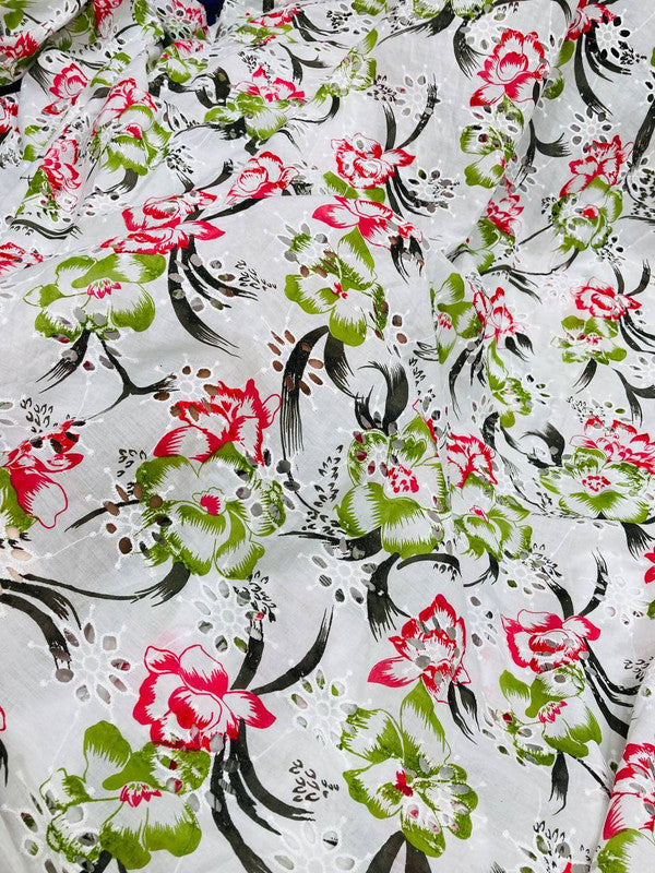 Most Premium Pure Cotton Hakuba Chikankari Printed Fabric (Big WIDTH!!)