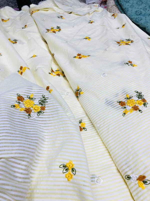Most Premium Pure Fine Thread Embroidery On PRINTED Cotton FABRIC (Big WIDTH!!)