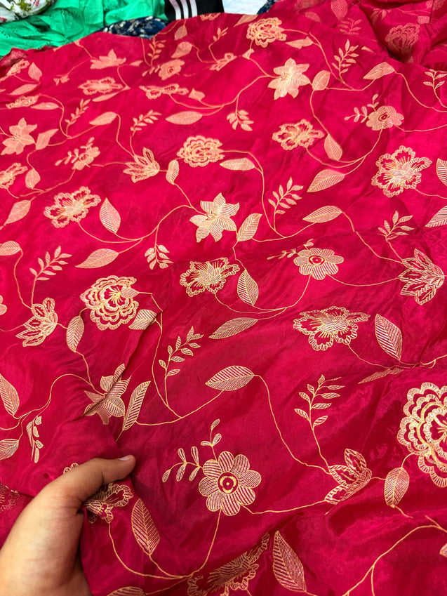 Most Premium Fine Zari khaddi Print On Pure Chinon Chiffon FABRIC