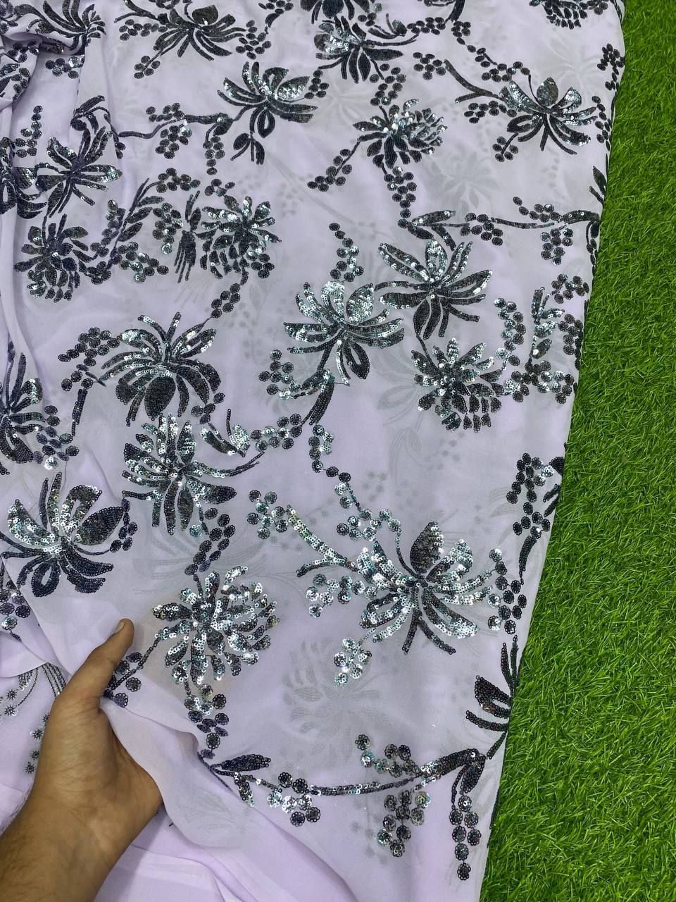 Premium Pure Quality Of Georgette With Zara sequin ( LAVENDER )