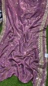 Most Premium Quality Of Russian Silk Fabric - Fine Zari Embroidery For Dupatta ( Mauve )