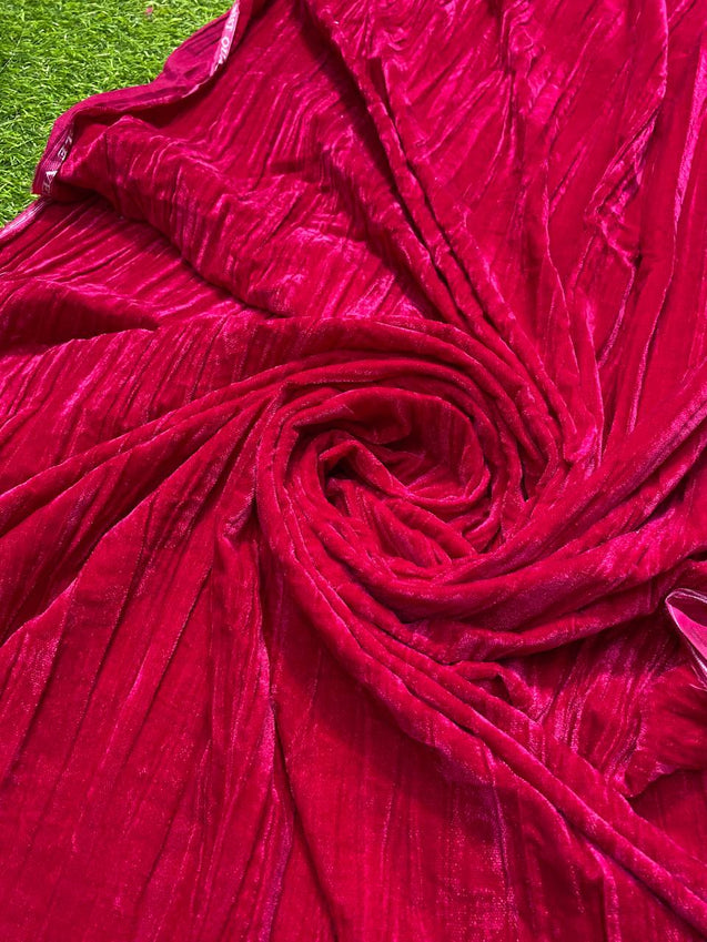 Most Premium Quality Of Imported Velvet Fabric - Crushed Velvet ( Hot Pink )