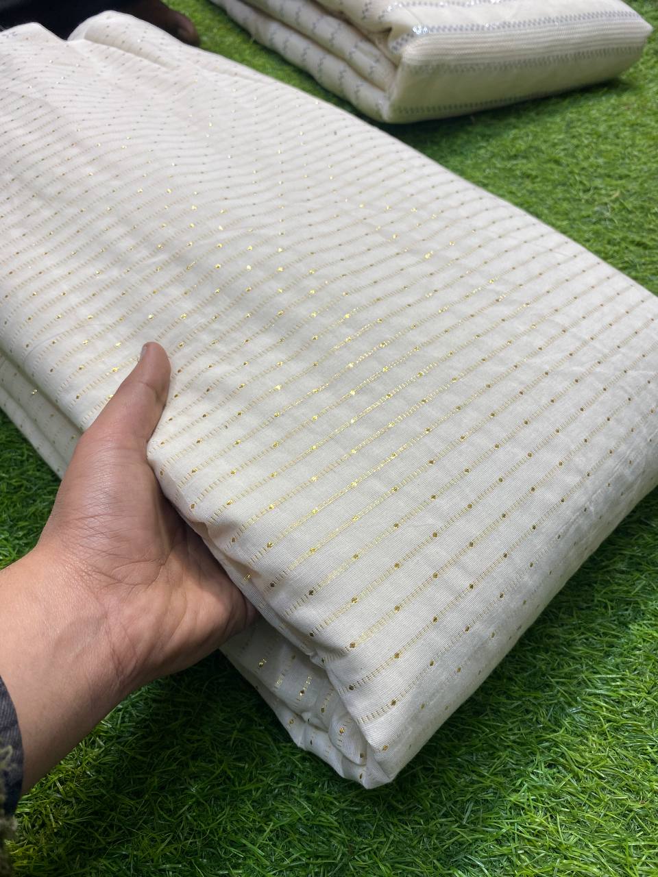 Premium Purest Form Of Cotton Fabric - Kora Cotton With Zari Weaving And Chikankari & DYEABLE