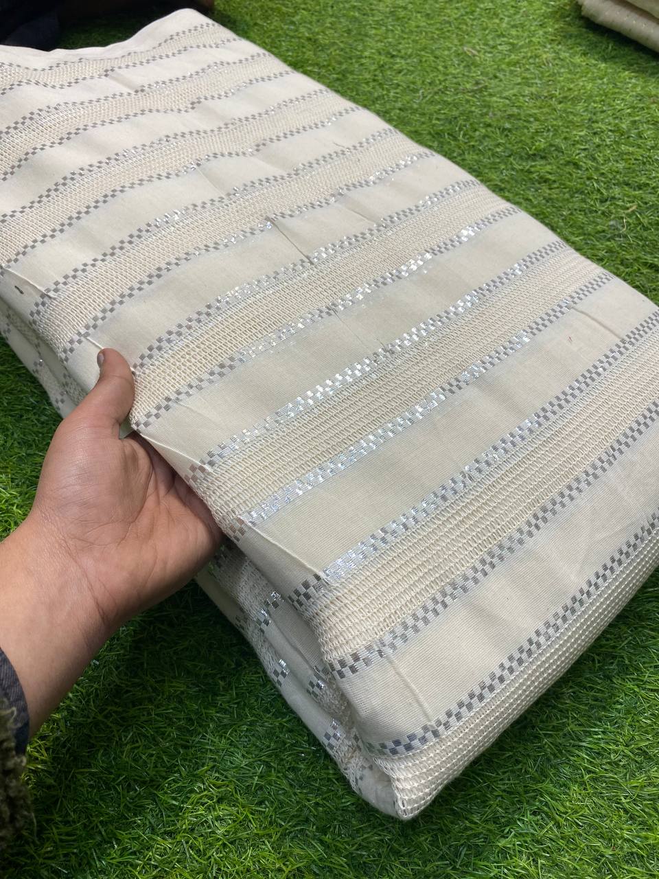 Premium Purest Form Of Cotton Fabric - Kora Cotton With Zari Weaving And Chikankari & DYEABLE