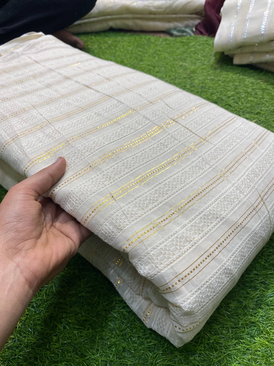 Premium Purest Form Of Cotton Fabric - Kora Cotton With Zari Weaving And Chikankari & DYEABLE