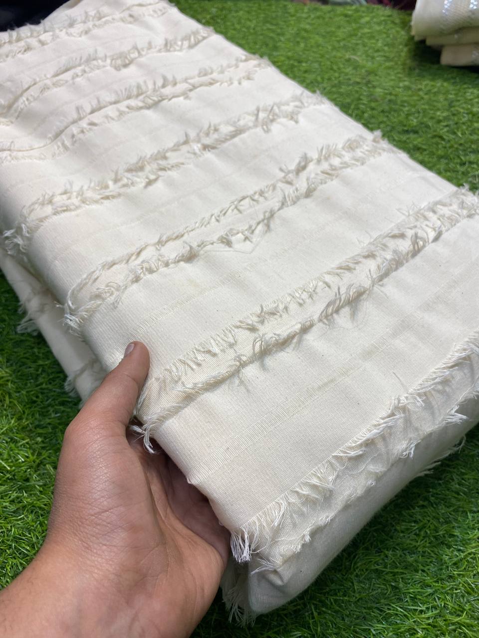 Premium Purest Form Of Cotton Fabric - Kora Cotton With Zari Weaving And Chikankari & DYEABLE