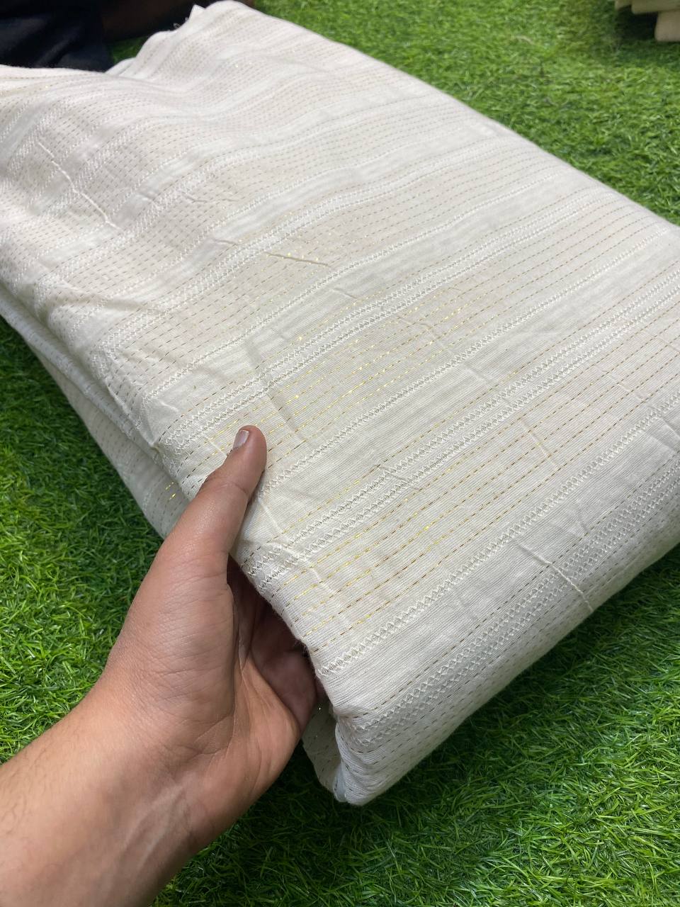 Premium Purest Form Of Cotton Fabric - Kora Cotton With Zari Weaving And Chikankari & DYEABLE