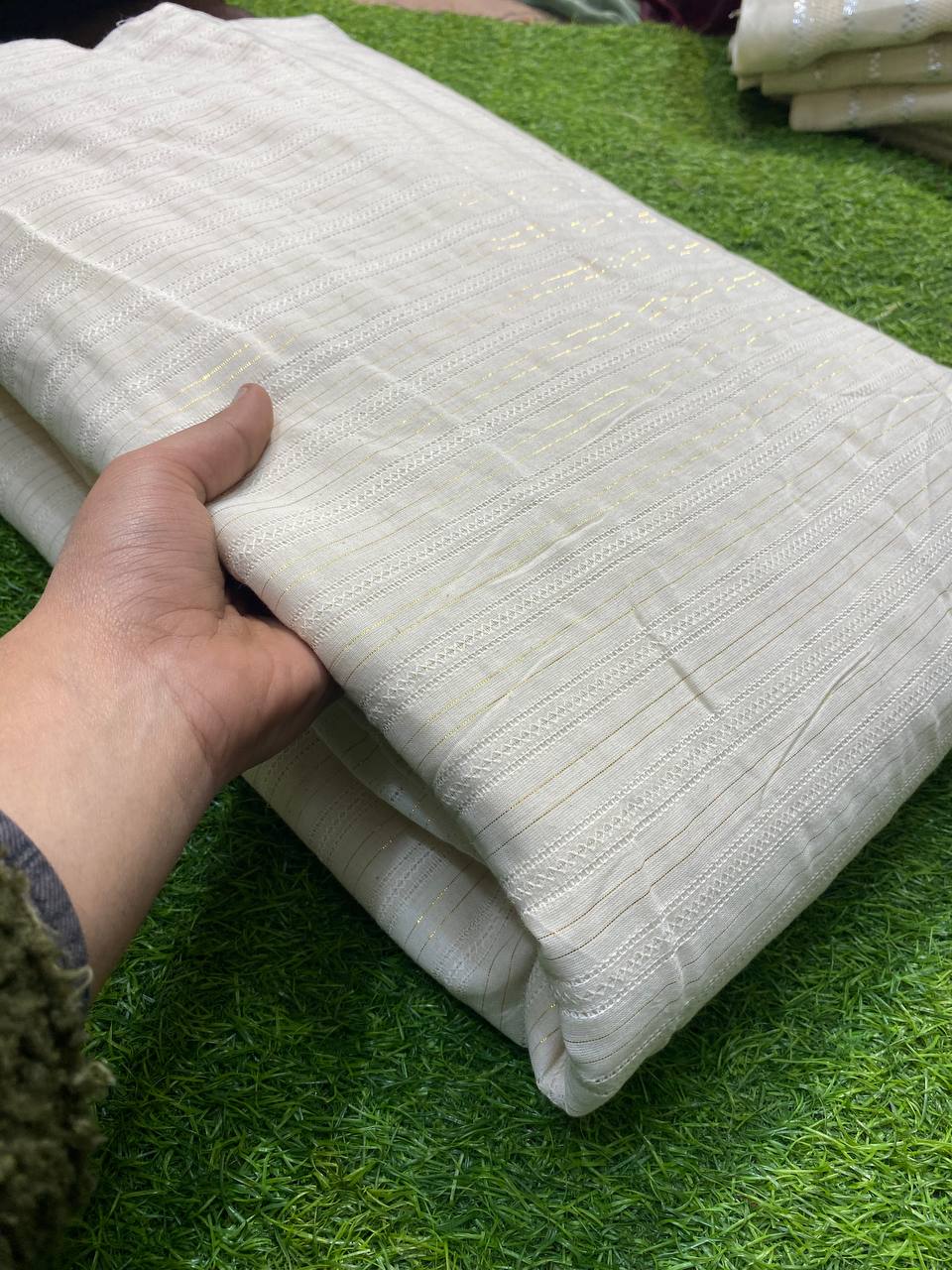 Premium Purest Form Of Cotton Fabric - Kora Cotton With Zari Weaving And Chikankari & DYEABLE