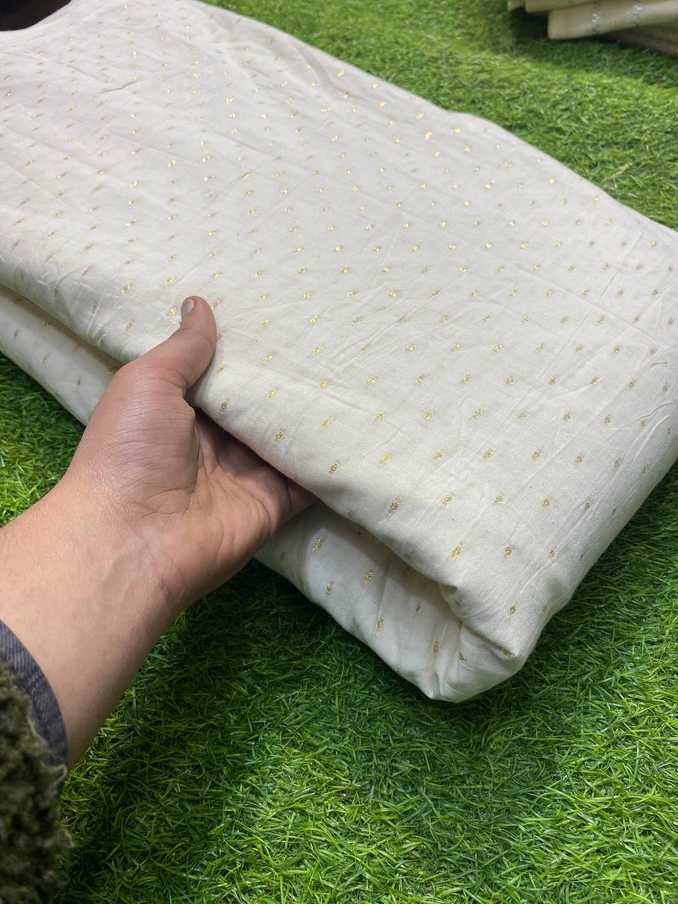 Premium Purest Form Of Cotton Fabric - Kora Cotton With Zari Weaving And Chikankari & DYEABLE