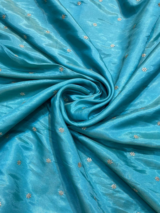Most Premium Quality Of Silk FABRIC - Russian Silk Fabric With Sequin Embroidery ( BLUE )