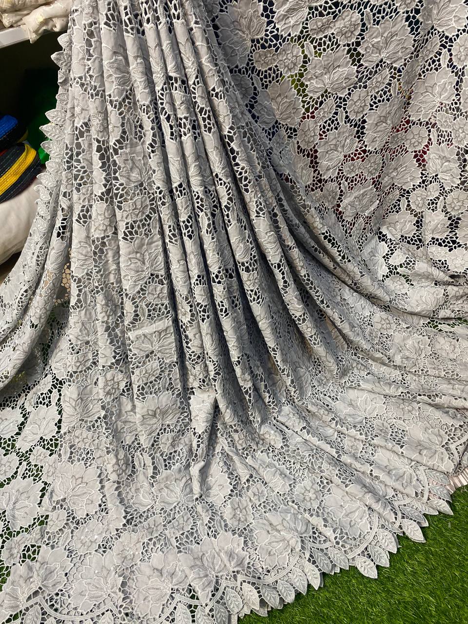 Premium Quality Of Imported Fabrics - Applique Cut Work ( Grey )