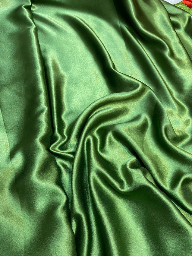 PREMIUM Quality Of Satin Fabric Mau Satin (Olive Green )