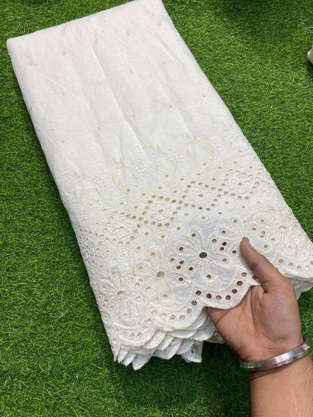 Most Premium Quality Of Pure Chikankari Border Cotton Fabric