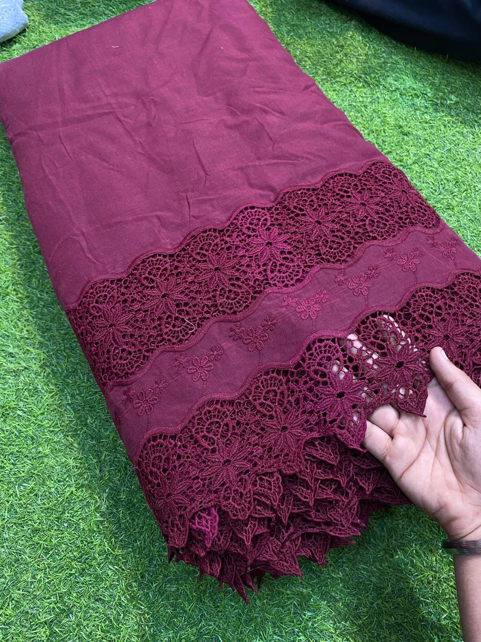 Most Premium Collection Of Cotton Fabric - Applique Fabric (Dark Maroon)