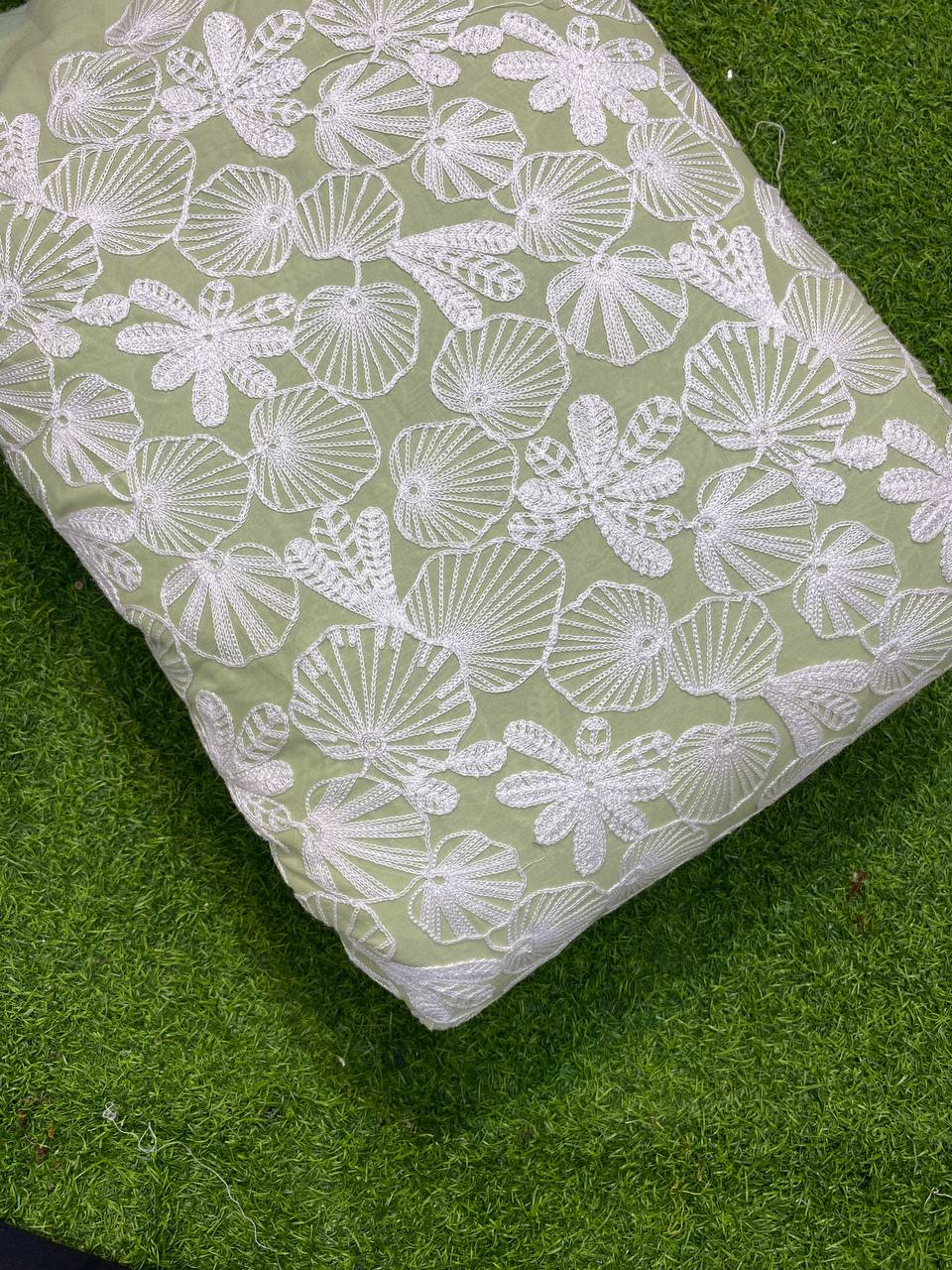 Most Premium Kashmiri Work On Pure Cotton Fabric (Ghiya Green)