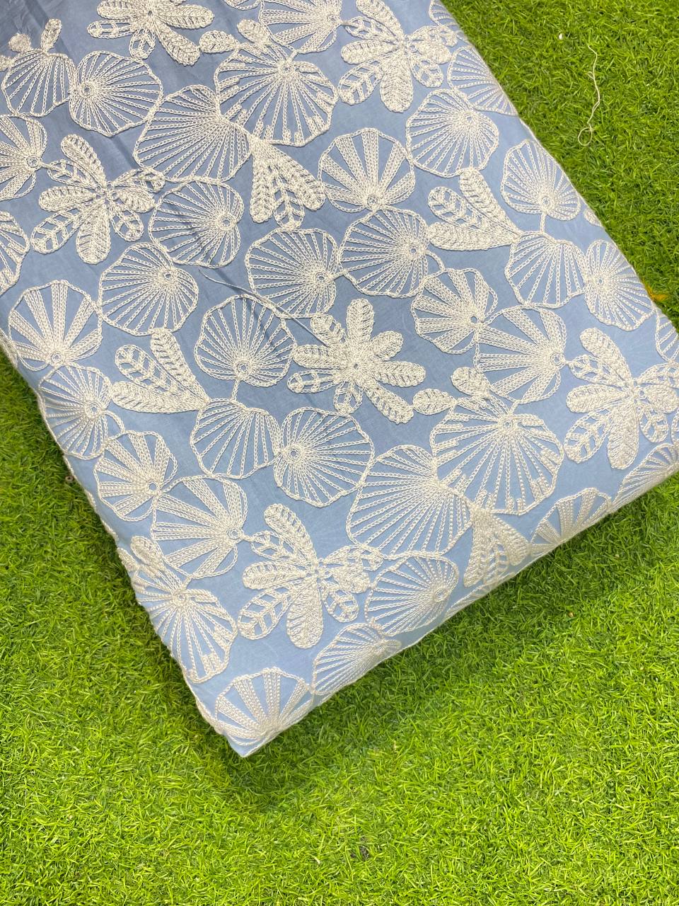 Most Premium Kashmiri Work On Pure Cotton Fabric (Blue)