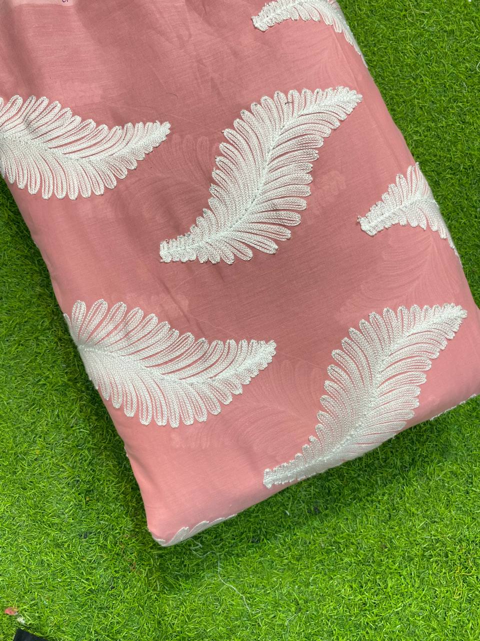 Most Premium Kashmiri Work On Pure Cotton Fabric (Pink Peach)