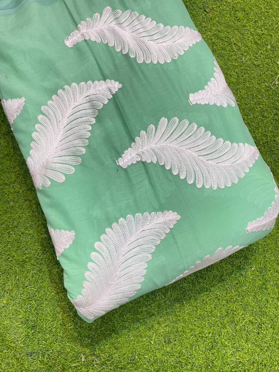 Most Premium Kashmiri Work On Pure Cotton Fabric (Green)